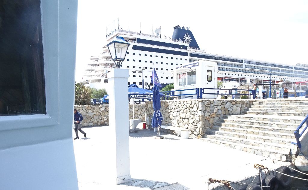 A cruise ship at Mykonos Port, Mykonos Island, Greece