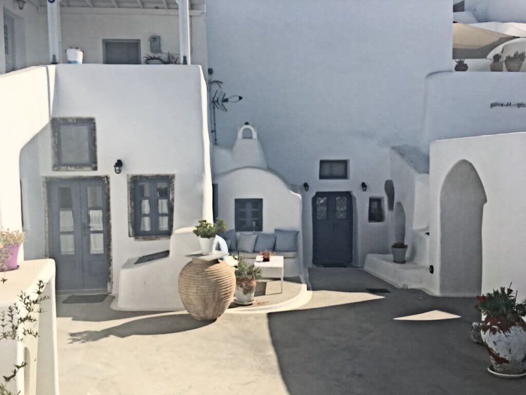 Beautiful traditional houses in Pyrgos Village, Santorini, Greece