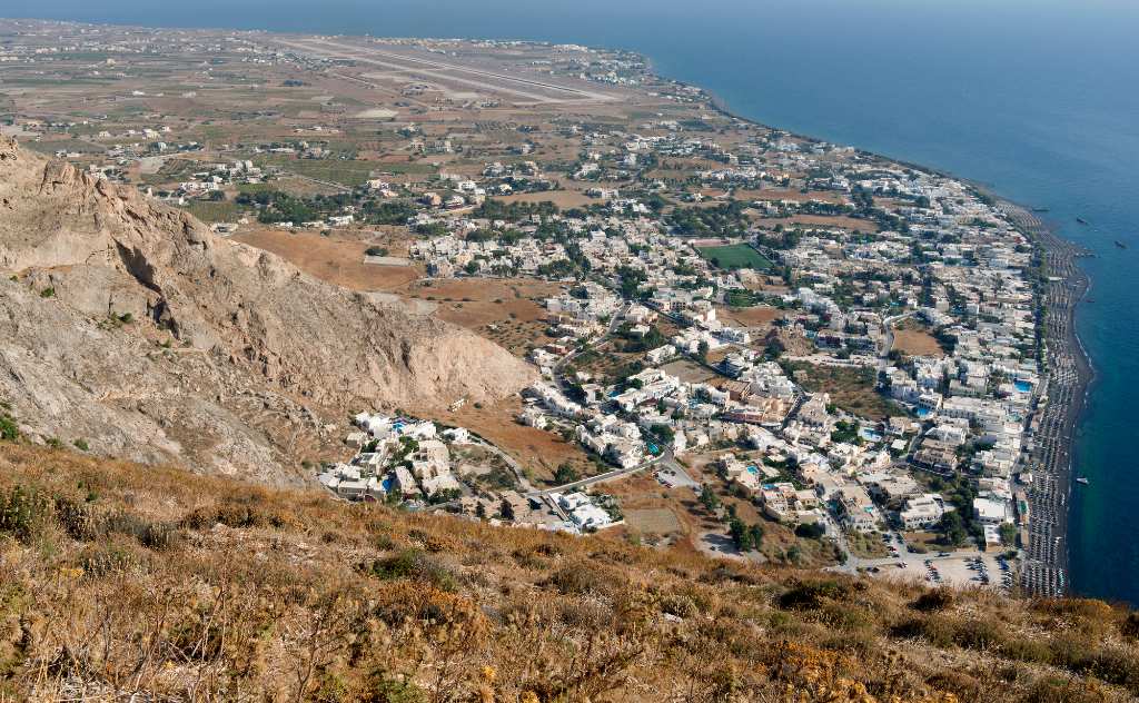 The hike between Kamari and Perissa looks down onto Kamari Village, Santorini