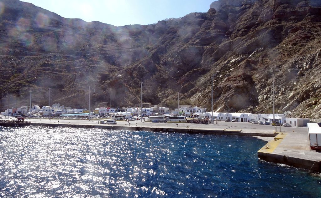 Arriving by ferry at Athinios Port, Santorini, Greece
