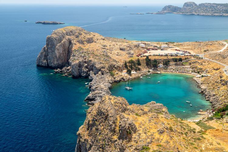 Aerieal photo of St Paul's Beach and St Paul's Bay, Lindos, Rhodes