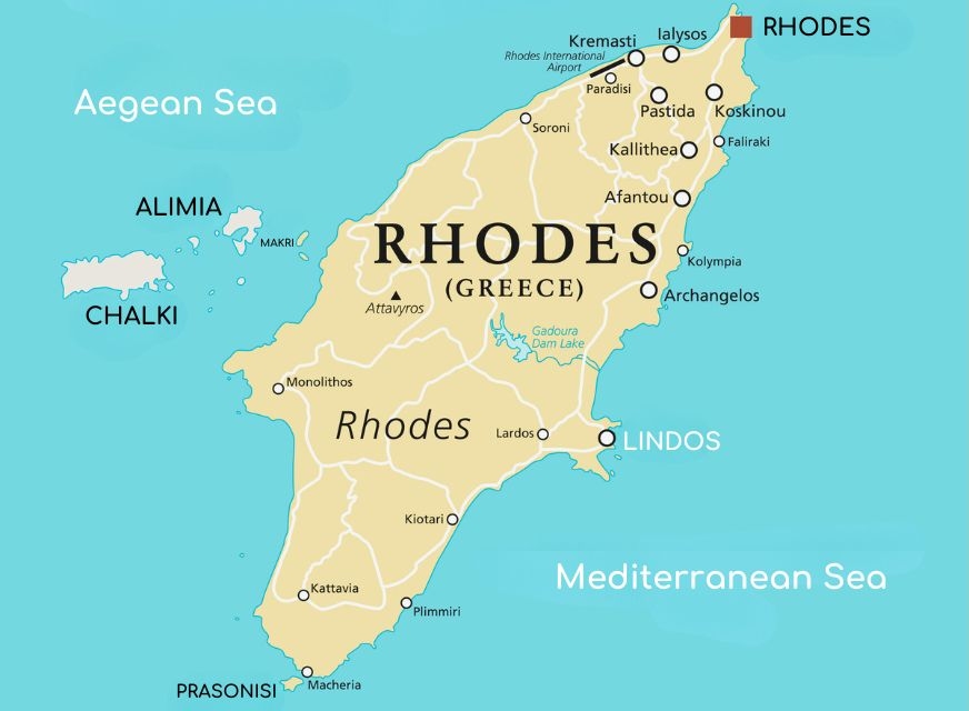 Map of Rhodes Island, Greece