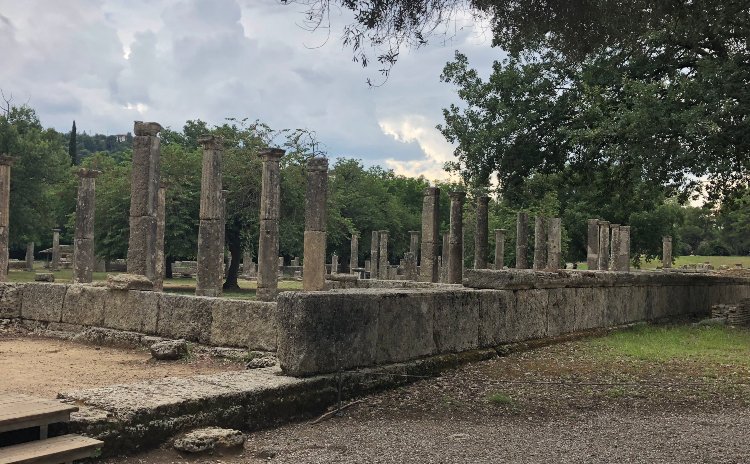 The stone columned square Palaestra for the training of wrestlers, Ancient Olympia, Greece
