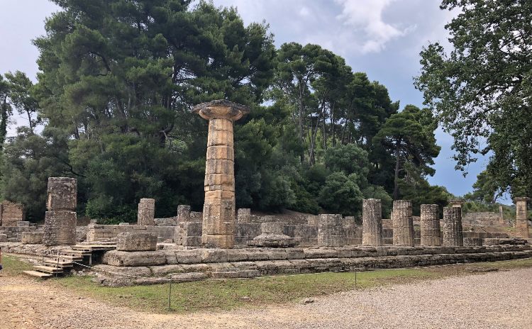 Ruins of the temple of Hera in Ancient Olympia, Greece