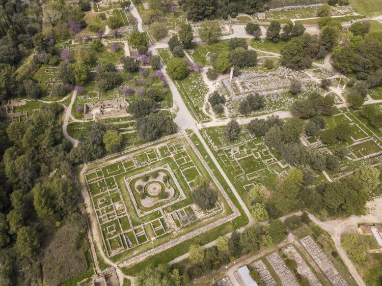 Aerial view of Ancient Olympia, Greece