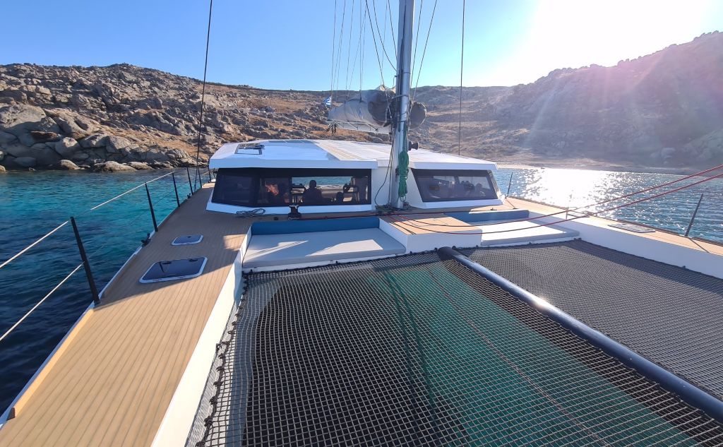 Mykonos Catamaran at Rhenia Island, Greece