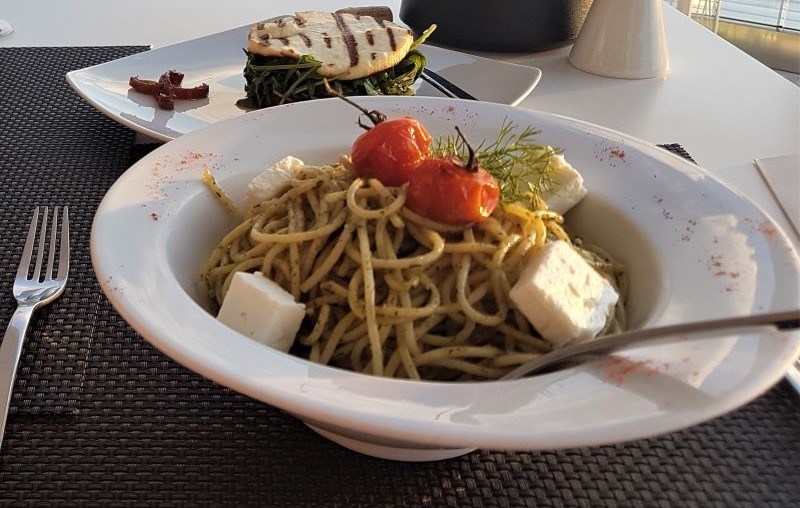 Santorini pasta and Greek salad