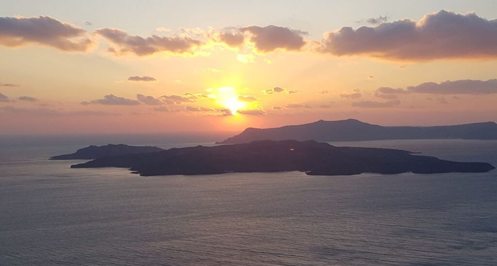 santorini sunset over caldera, Santorini, Greece