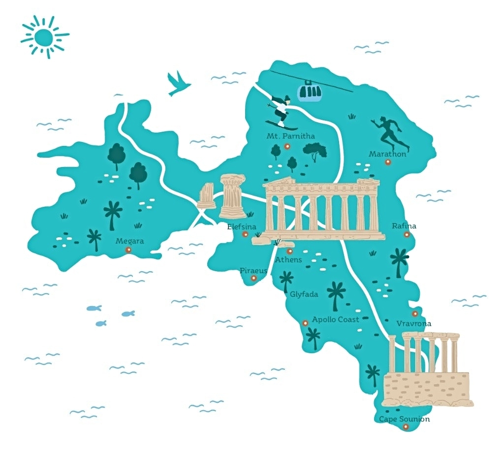 Map of Attica, Greece